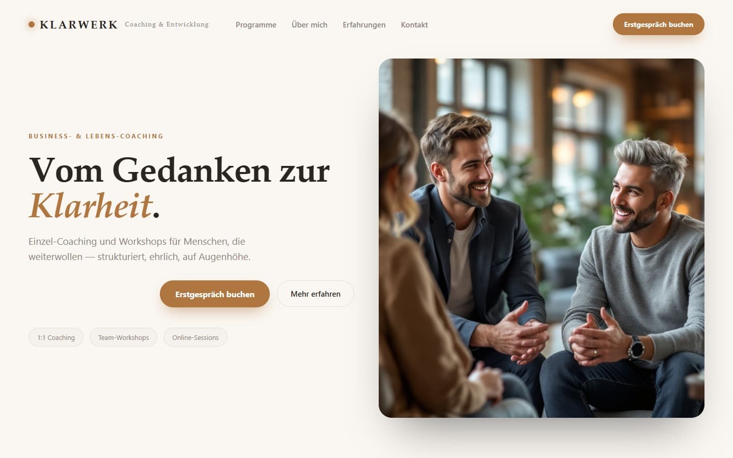 Demo-Website für Coaching — in Nyxor gebaut