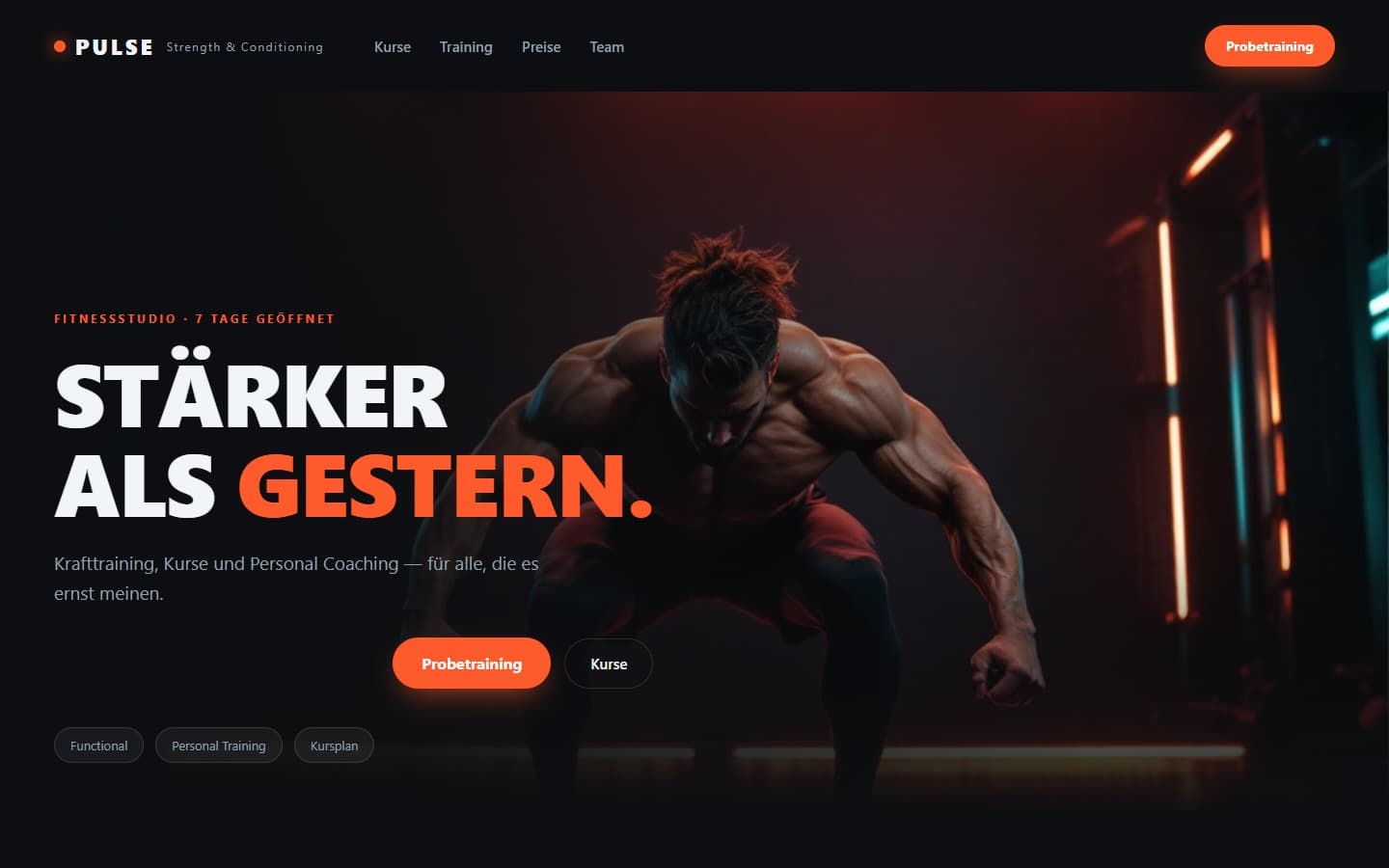 Demo-Website für Studios & Trainer — in Nyxor gebaut