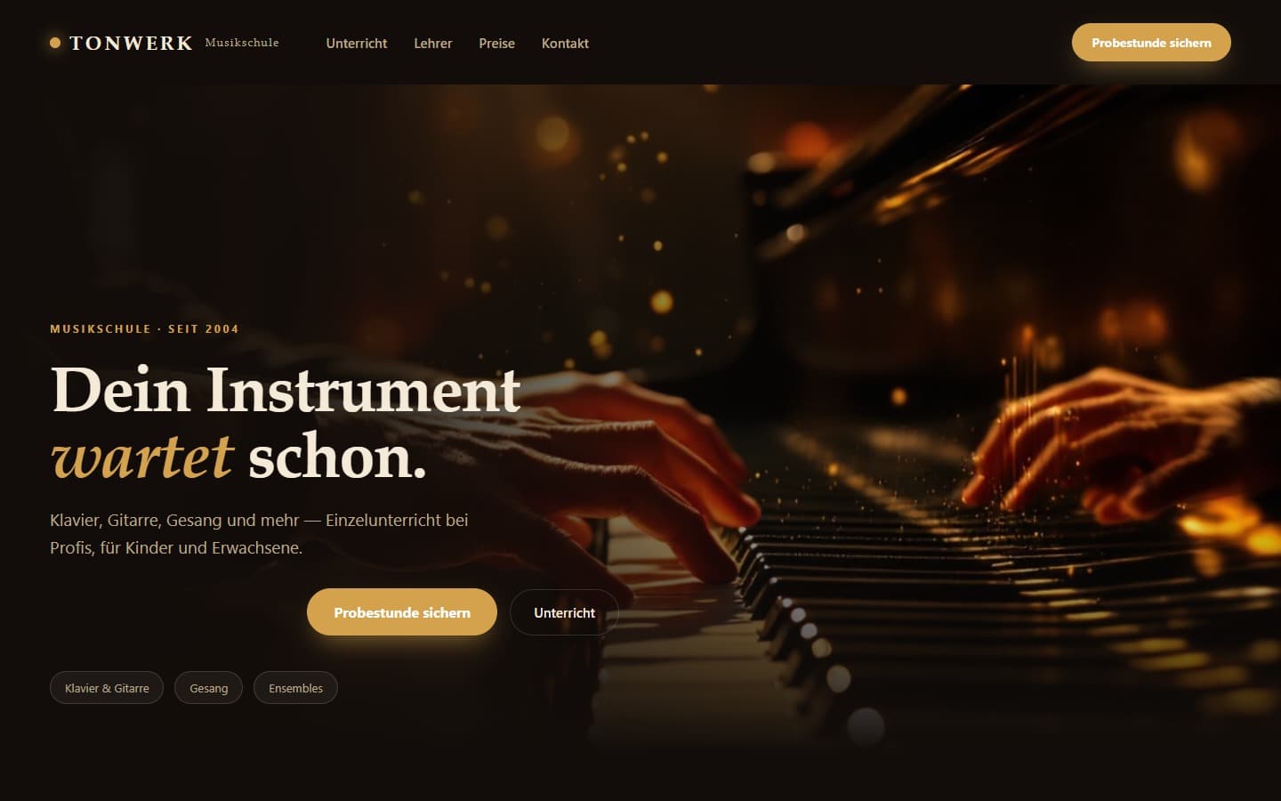 Demo-Website für Musik- & Sprachschulen — in Nyxor gebaut