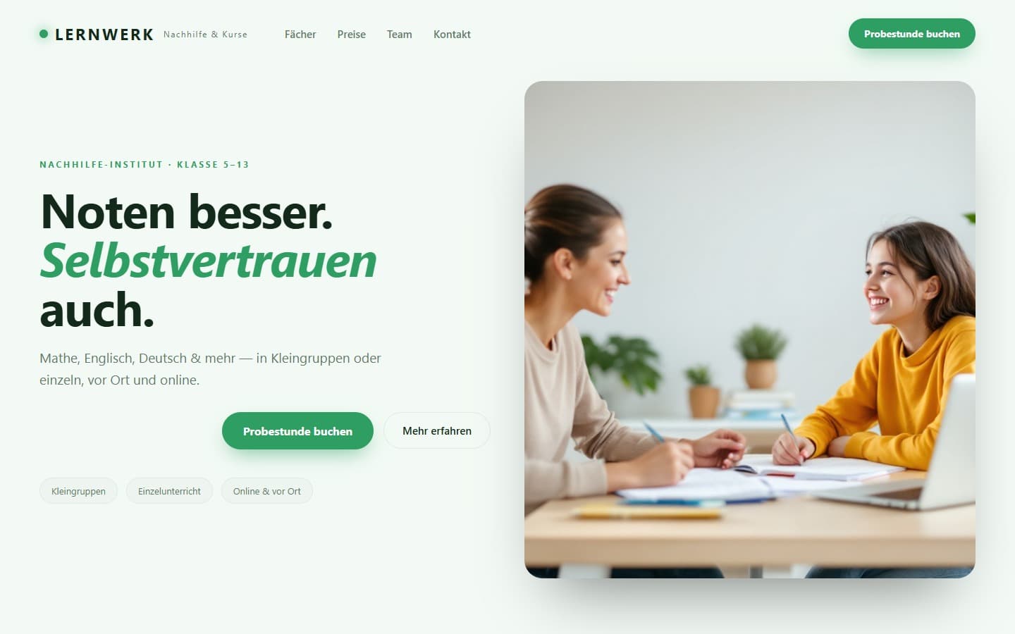 Demo-Website für Nachhilfe & Kurse — in Nyxor gebaut